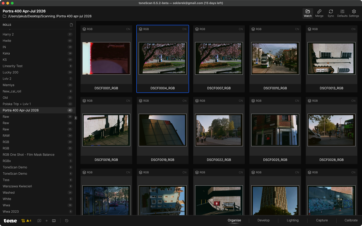 Organise — browse and rate whole rolls at a glance