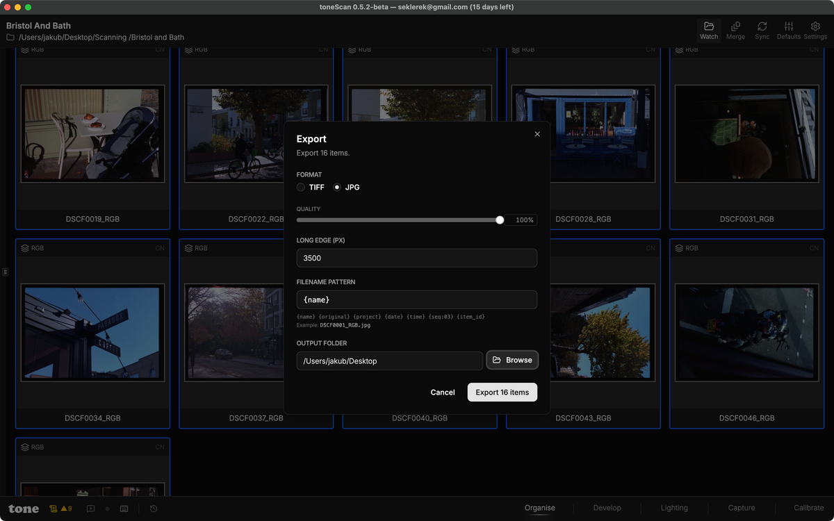 Batch export — process entire rolls in one go